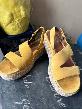 Naturalizer Jasmine Yellow Suede Espadrille Platform Slingback Sandals, 8M, $50